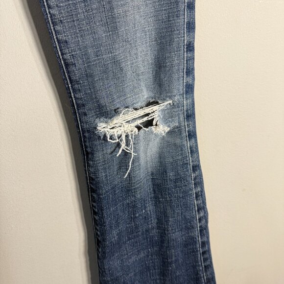 7 For All Mankind Low Rise Flare Denim Jeans Womens 26 Blue Distressed Retro Y2K - Picture 7 of 13